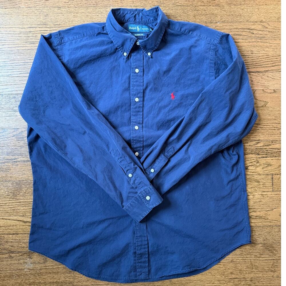 Ralph Lauren Navy Blue Classic Fit Button Down Size XLarge